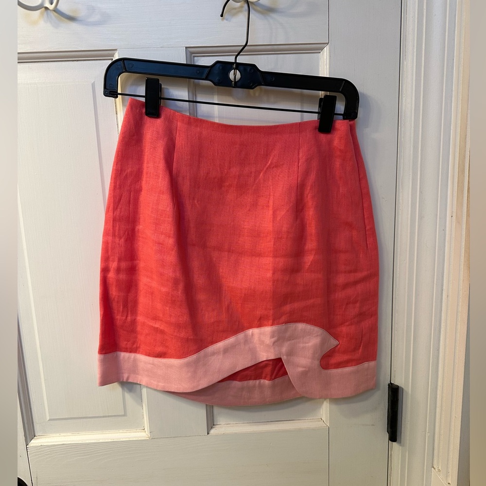 STAUD Coral Mini Skirt with Light Pink Wave Hem